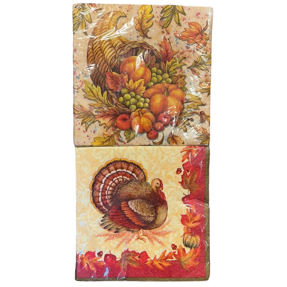 Vintage Party Creations Fall Cornucopia Thanksgiving Blessing 2-Ply Napkins Set